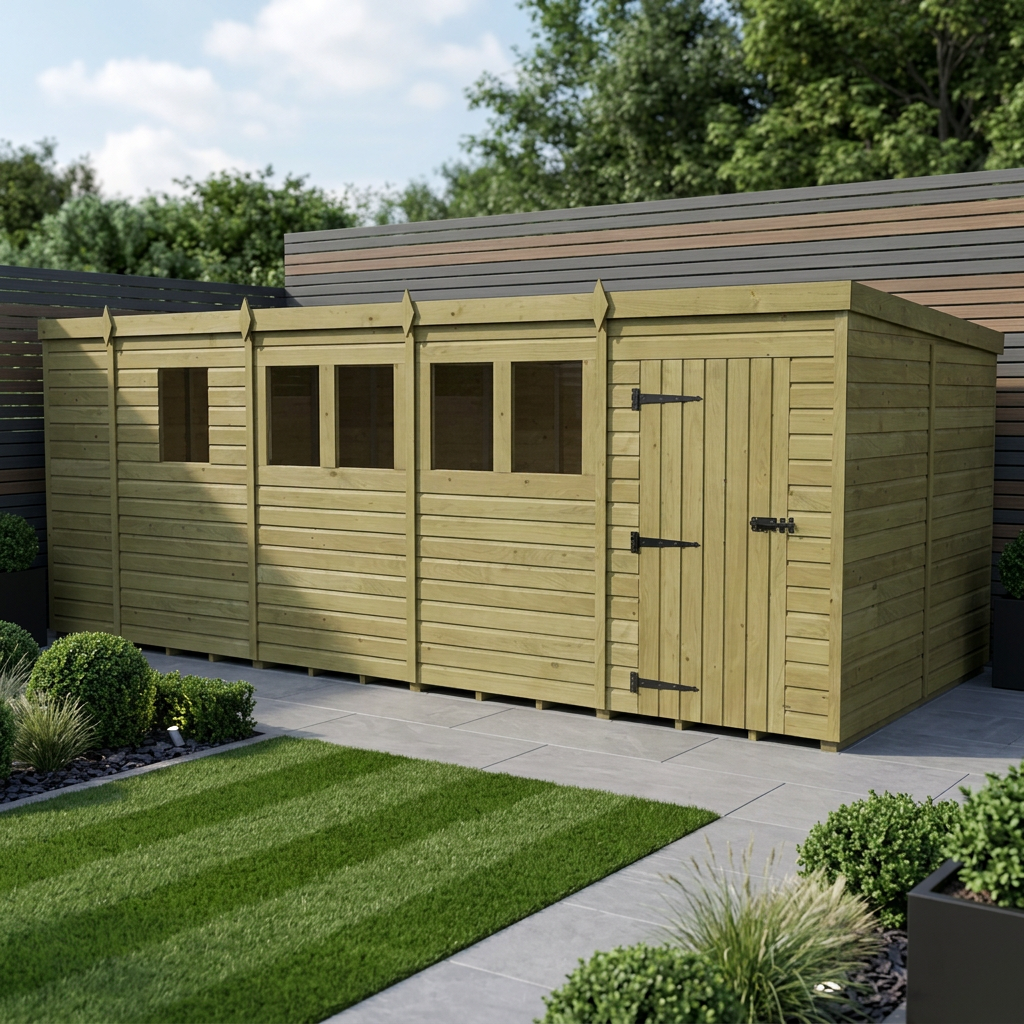 17 x 8 Pent Shed (Single Door, With Windows)