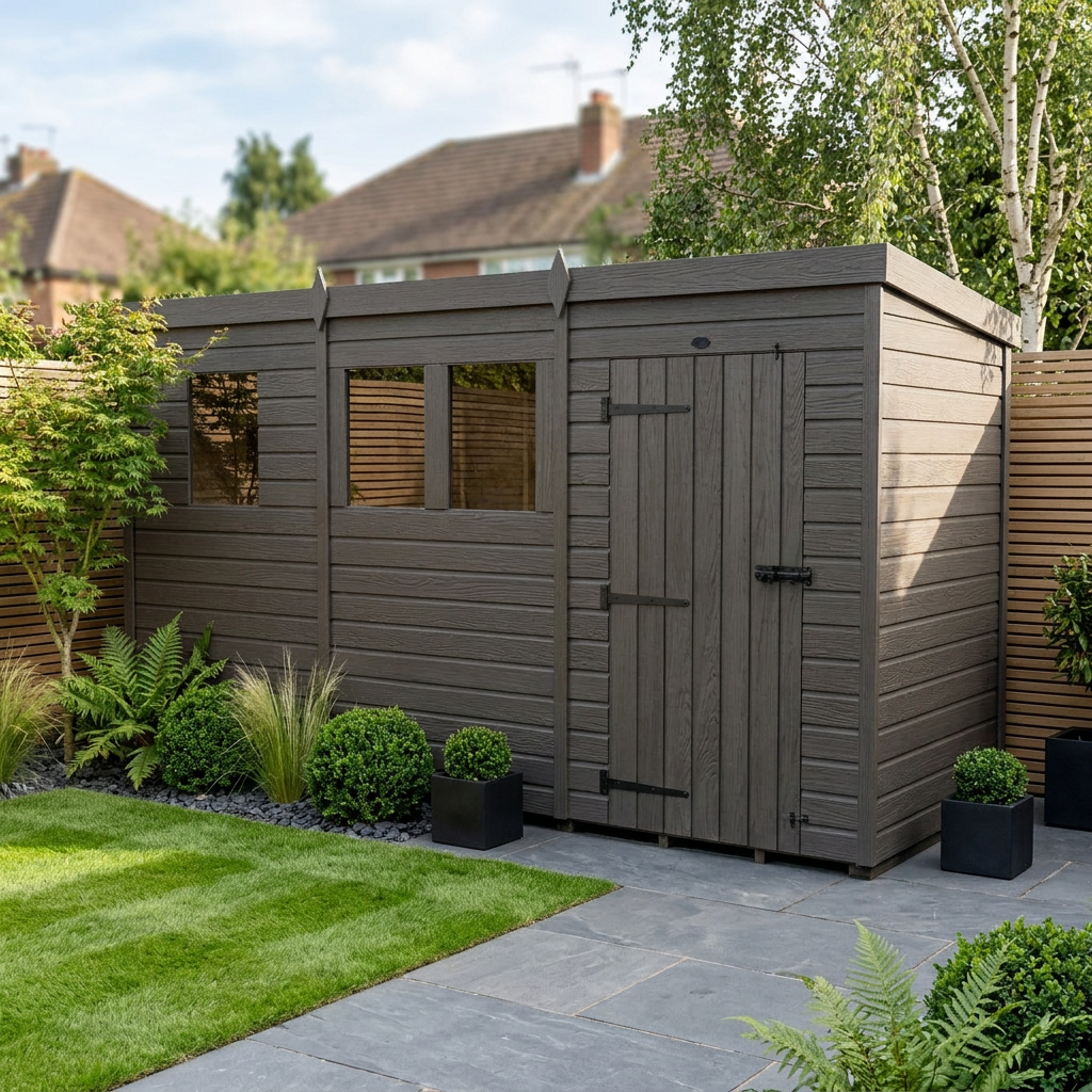 13x7 Pent Composite Shed (Single Door, With Windows)