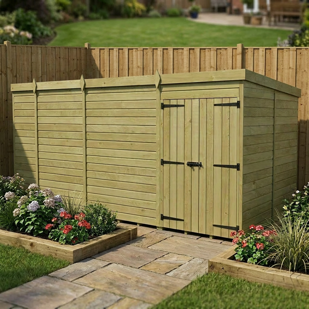 17 x 7 Pent Shed (Double Door, No Windows)