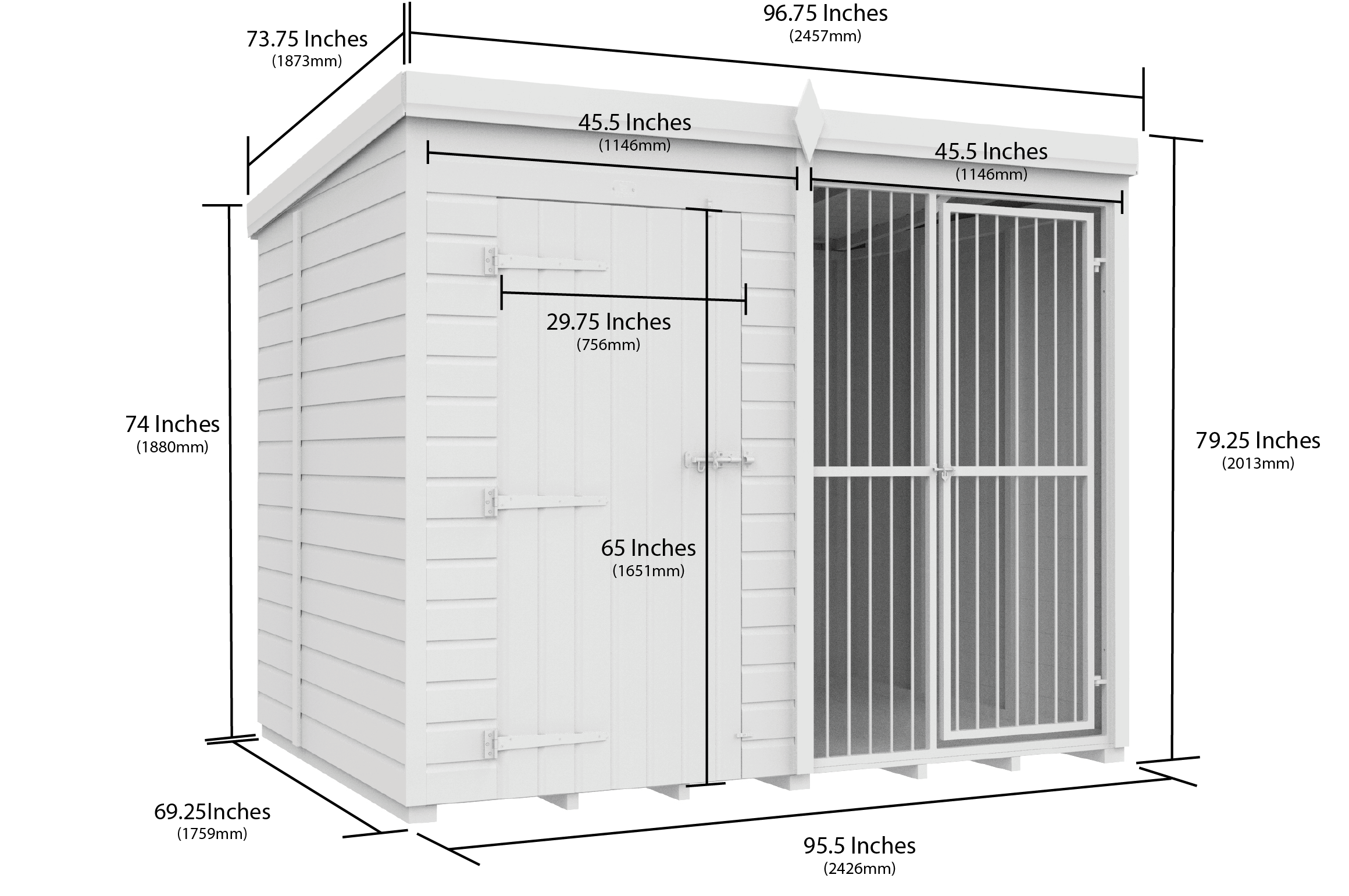 8 x 6 Dog Kennel And Run (Full Height With Bars)