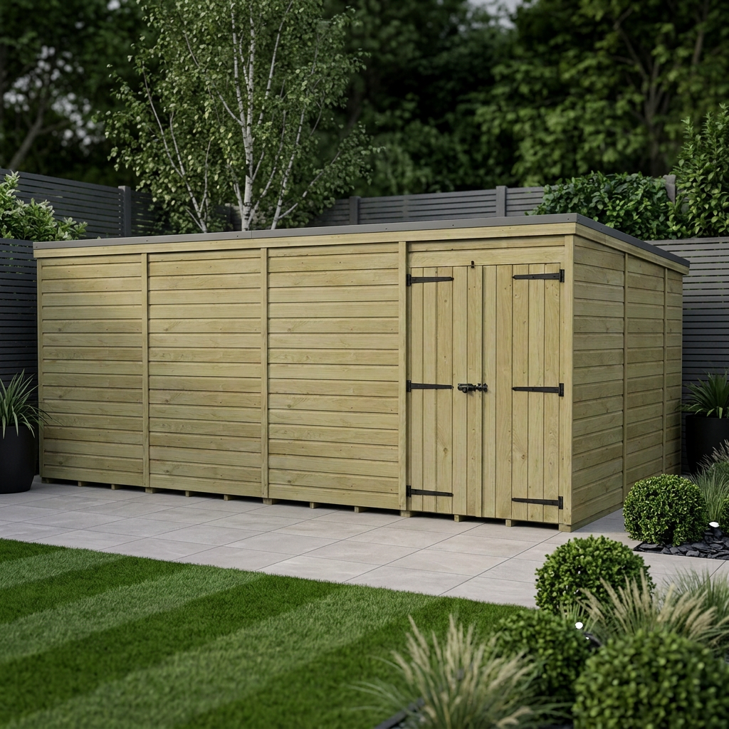 16 x 10 Pent Shed (Double Door, No Windows)