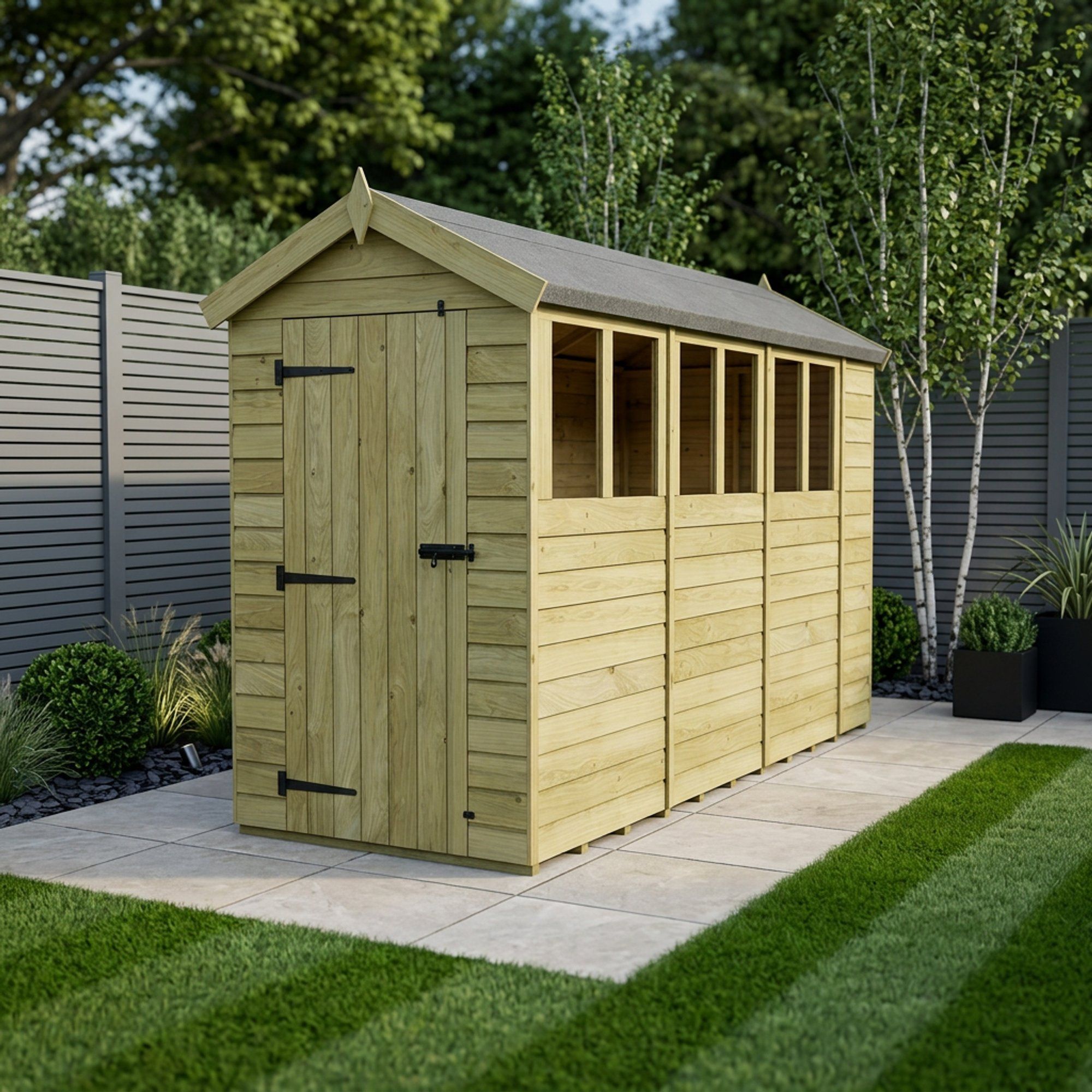 4 x 14 Apex Shed (Single Door, With Windows)