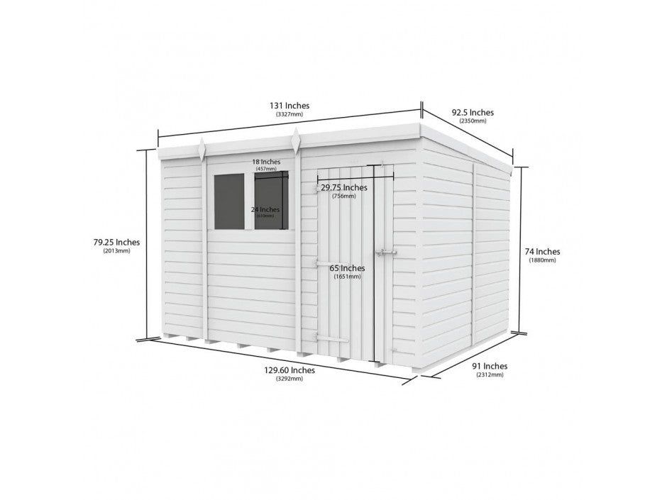 11x8 Pent Composite Shed (Single Door, No Windows)