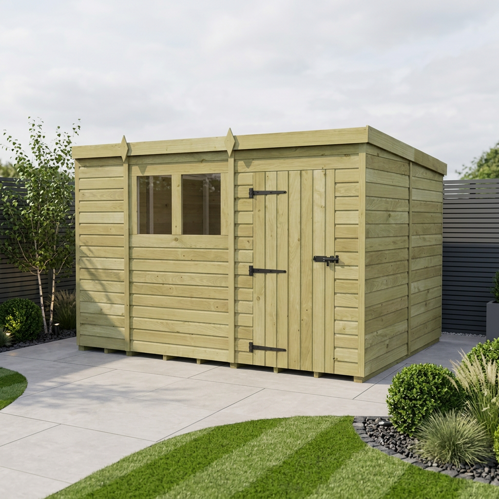 11 x 8 Pent Shed (Single Door, With Windows)