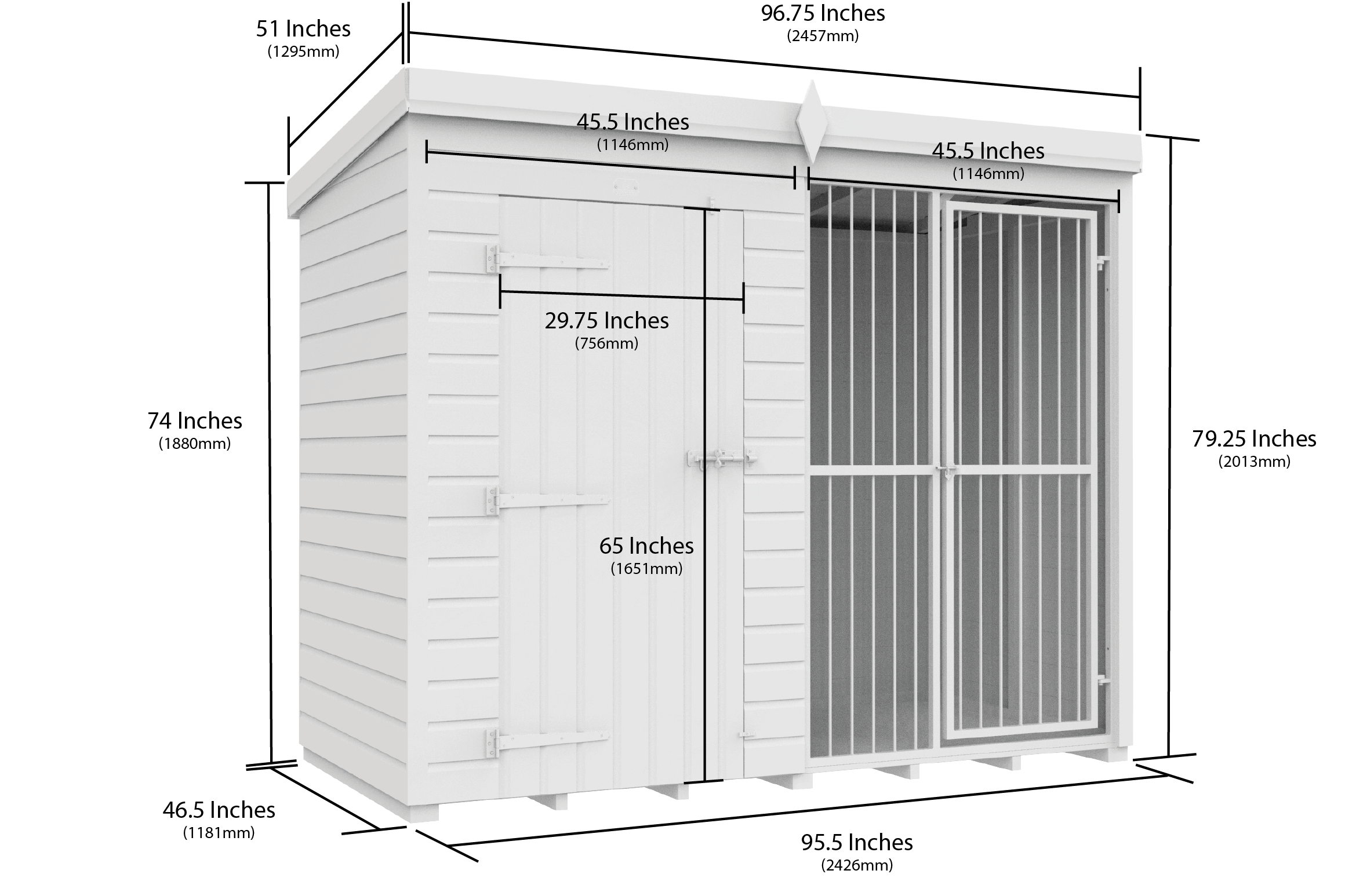 8 x 4 Dog Kennel And Run (Full Height With Bars)
