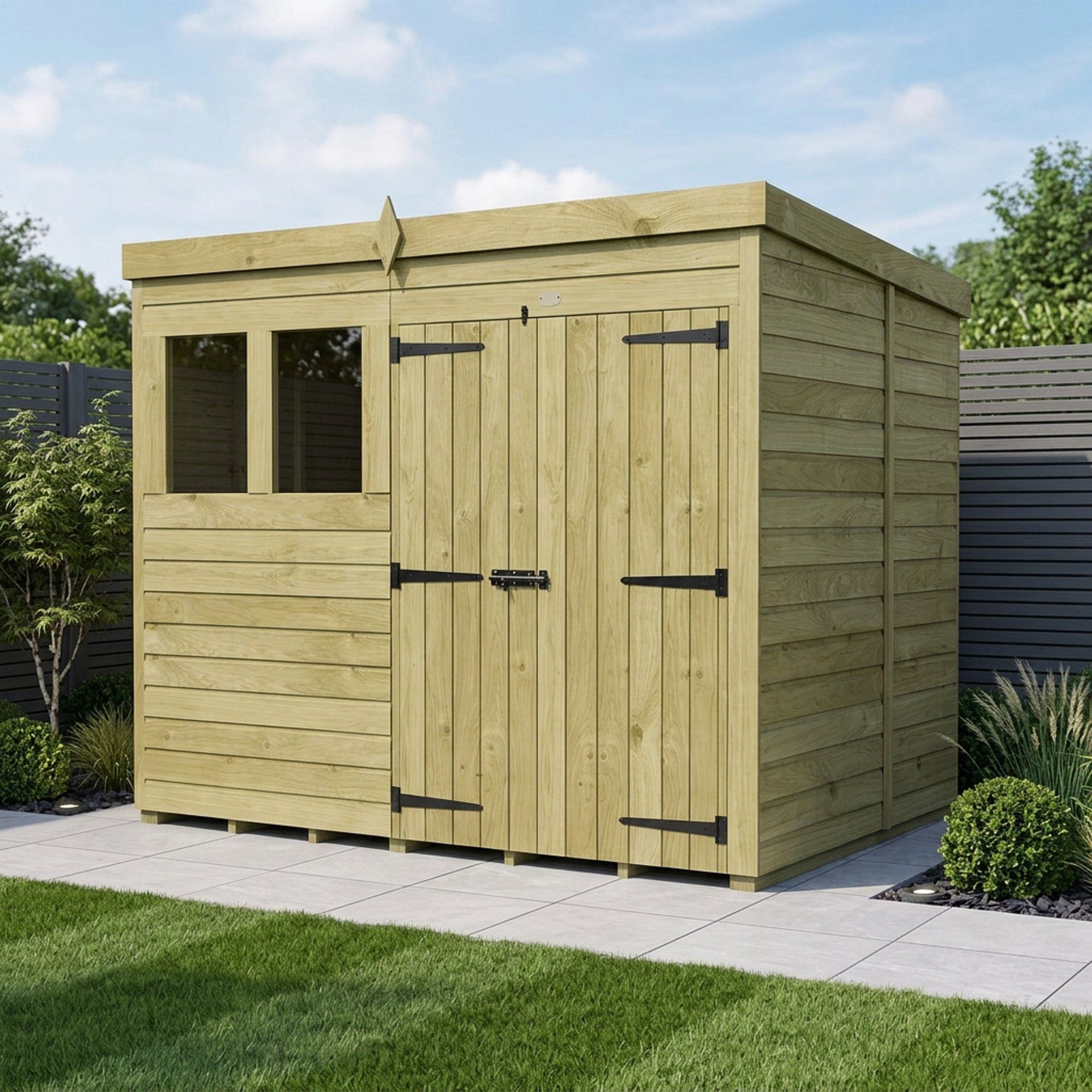 8 x 6 Pent Shed (Double Door, With Windows)