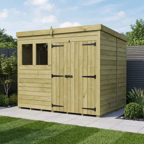 8 x 6 Pent Shed (Double Door, With Windows)
