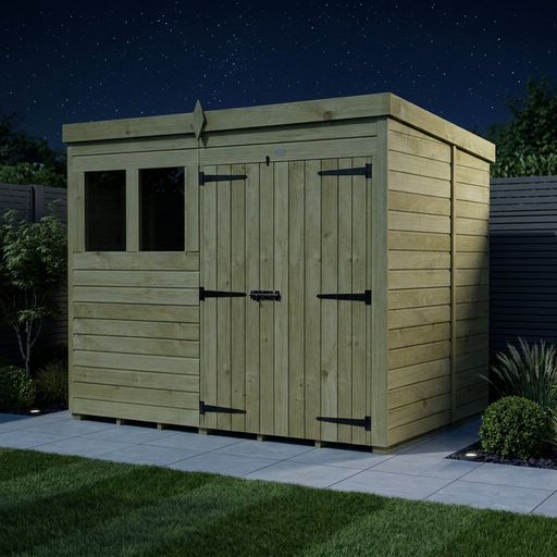 8 x 6 Pent Shed (Double Door, With Windows)