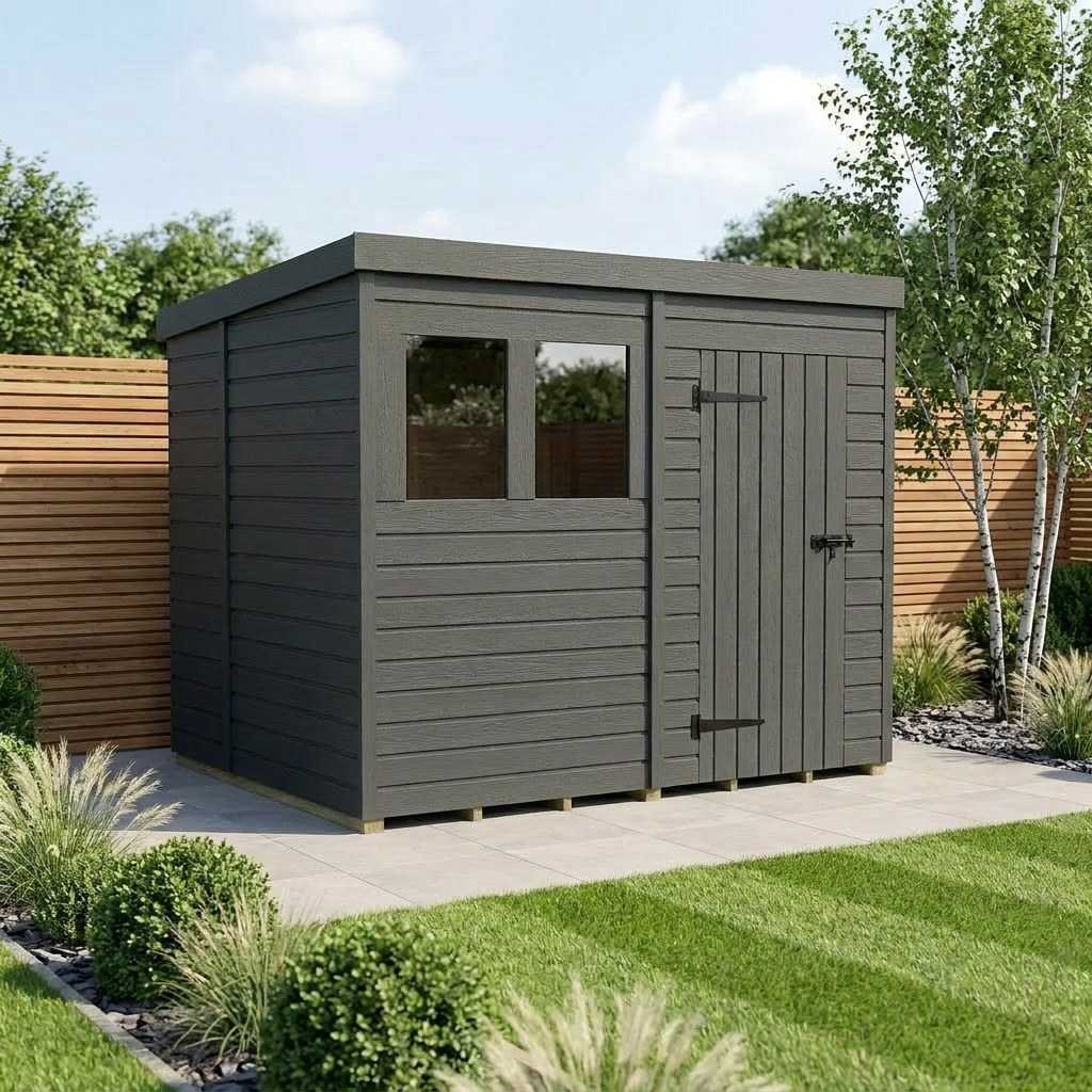 8x6 Pent Composite Shed (Single Door, With Windows)