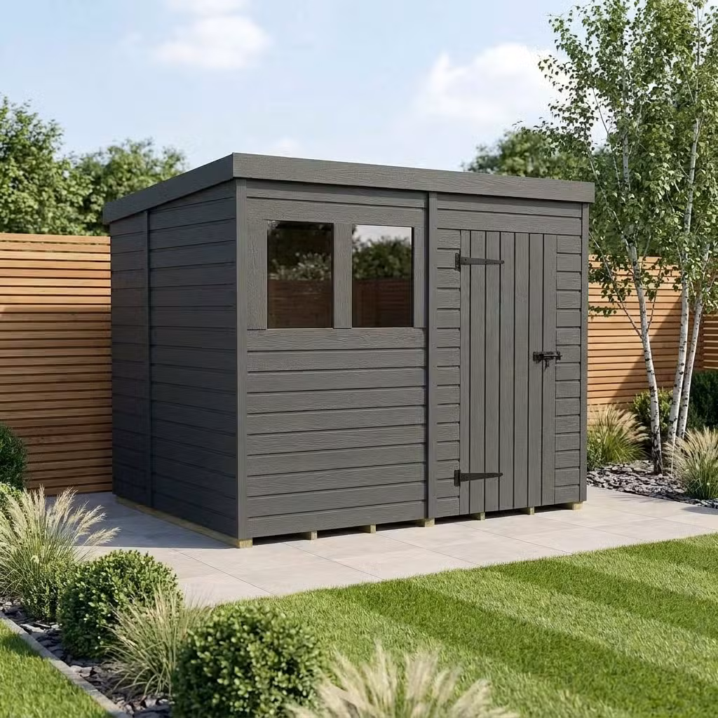 8x6 Pent Composite Shed (Single Door, With Windows)