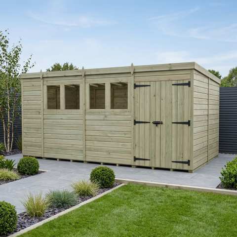 14 x 8 Pent Shed (Double Door, With Windows)