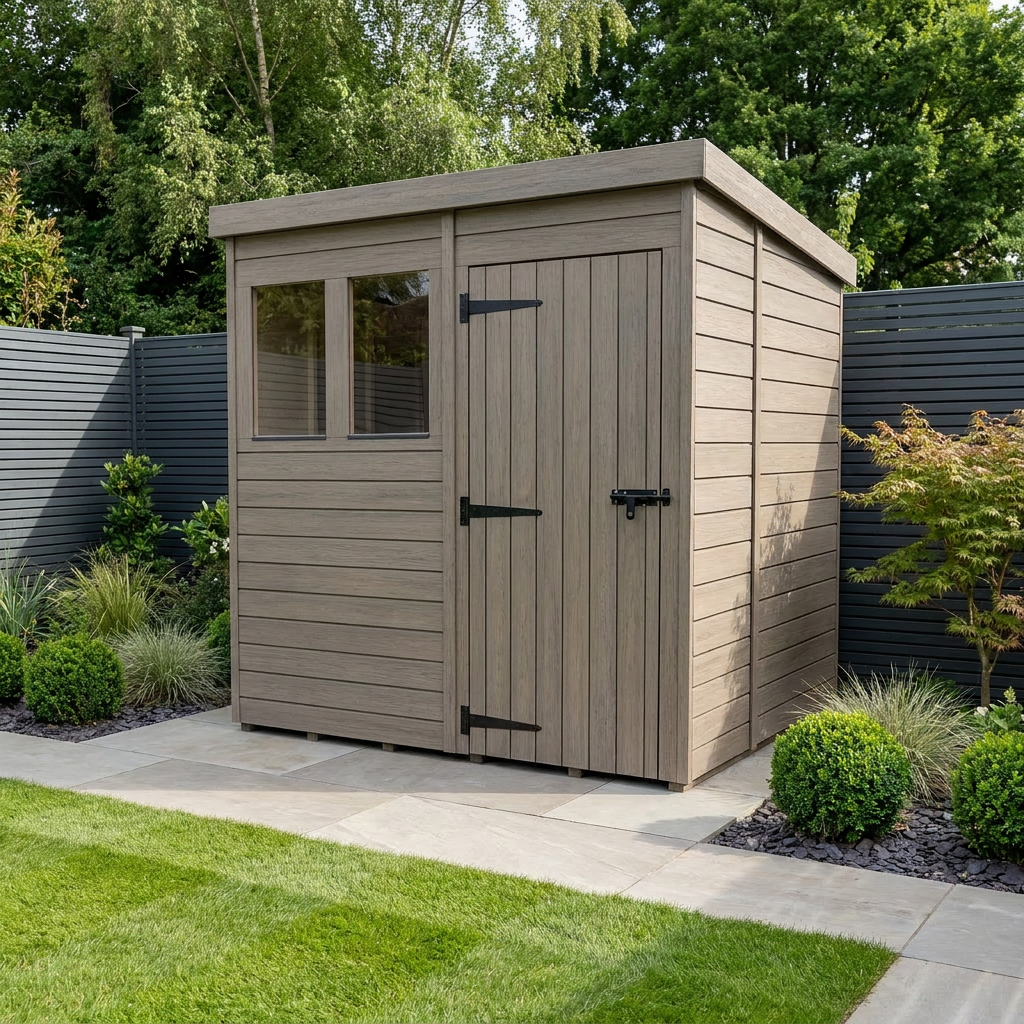 8x10 Pent Composite Shed (Single Door, With Windows)