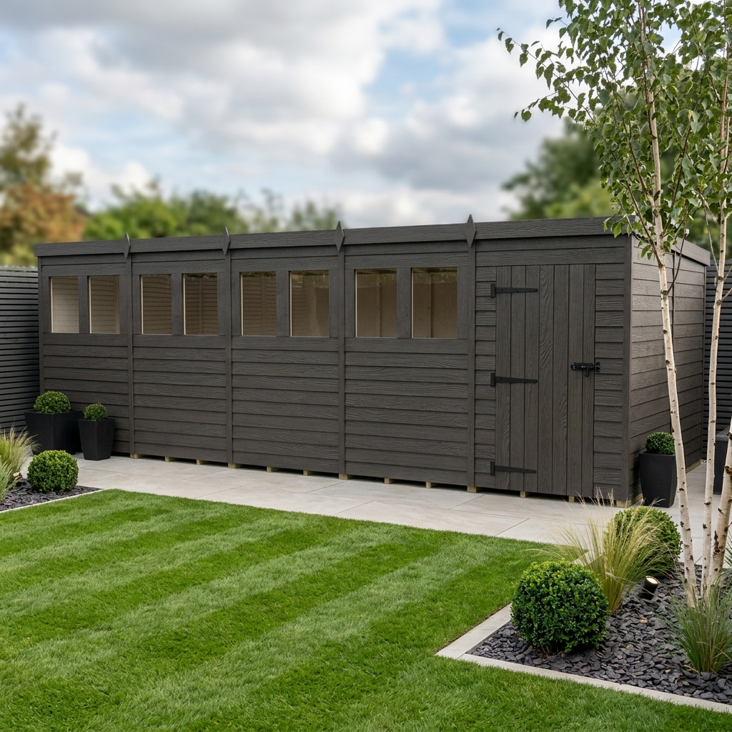 20x8 Pent Composite Shed (Single Door, With Windows)
