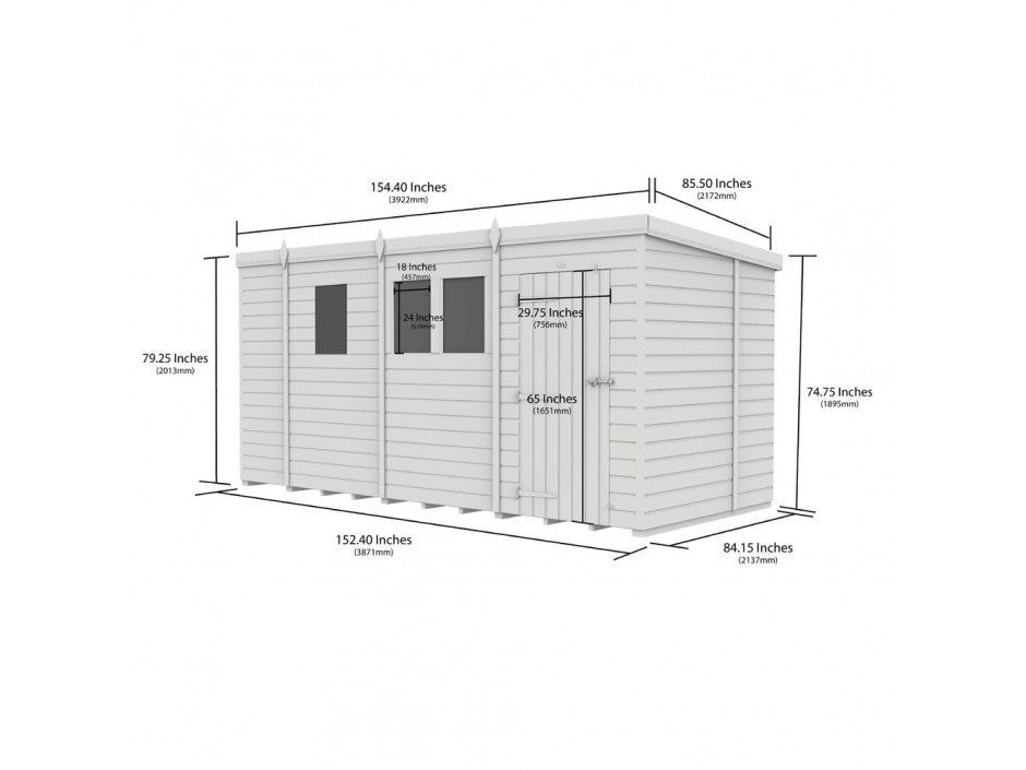 13x7 Pent Composite Shed (Single Door, No Windows)