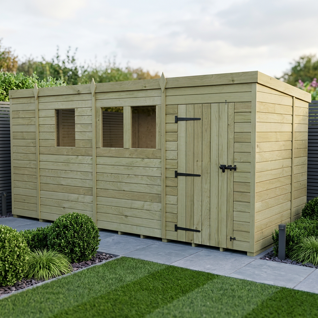 13 x 7 Pent Shed (Single Door, With Windows)