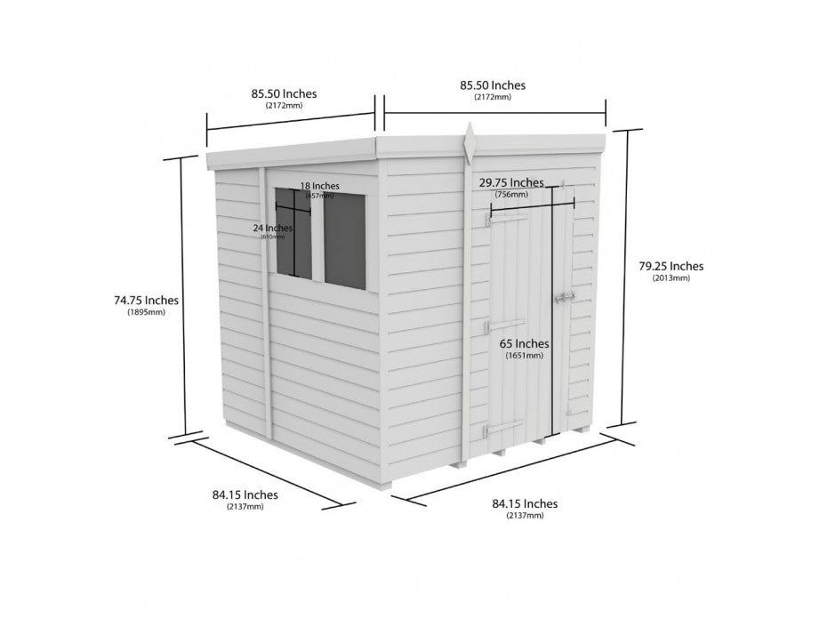 7x7 Pent Composite Shed (Single Door, With Windows)