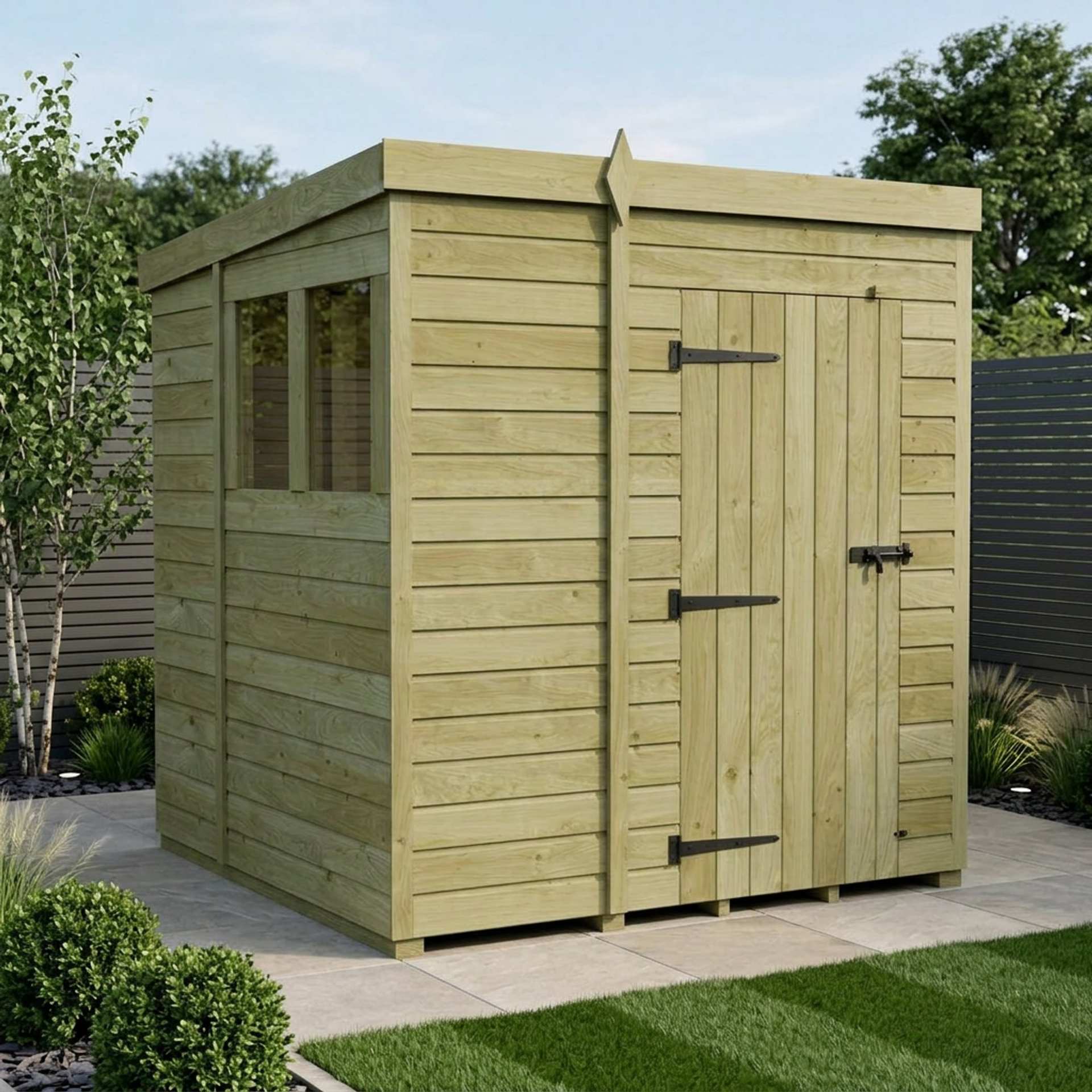 7 x 7 Pent Shed (Single Door, With Windows)