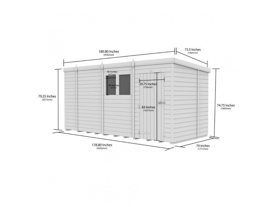 15x6 Pent Composite Shed (Single Door, With Windows)