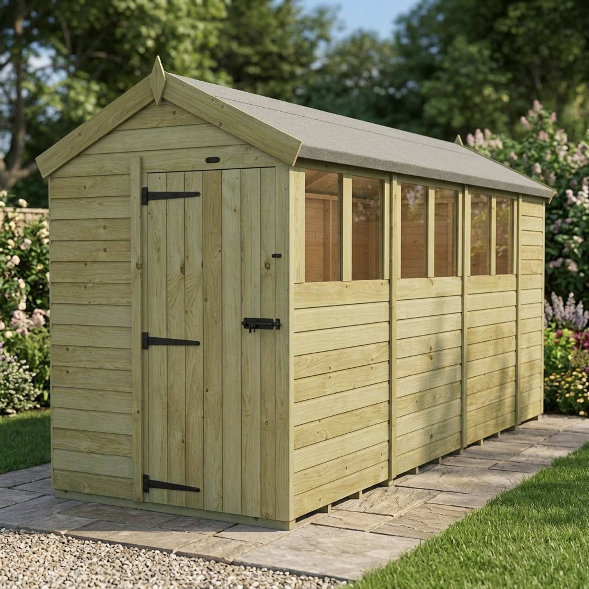5 x 14 Apex Shed (Single Door, With Windows)