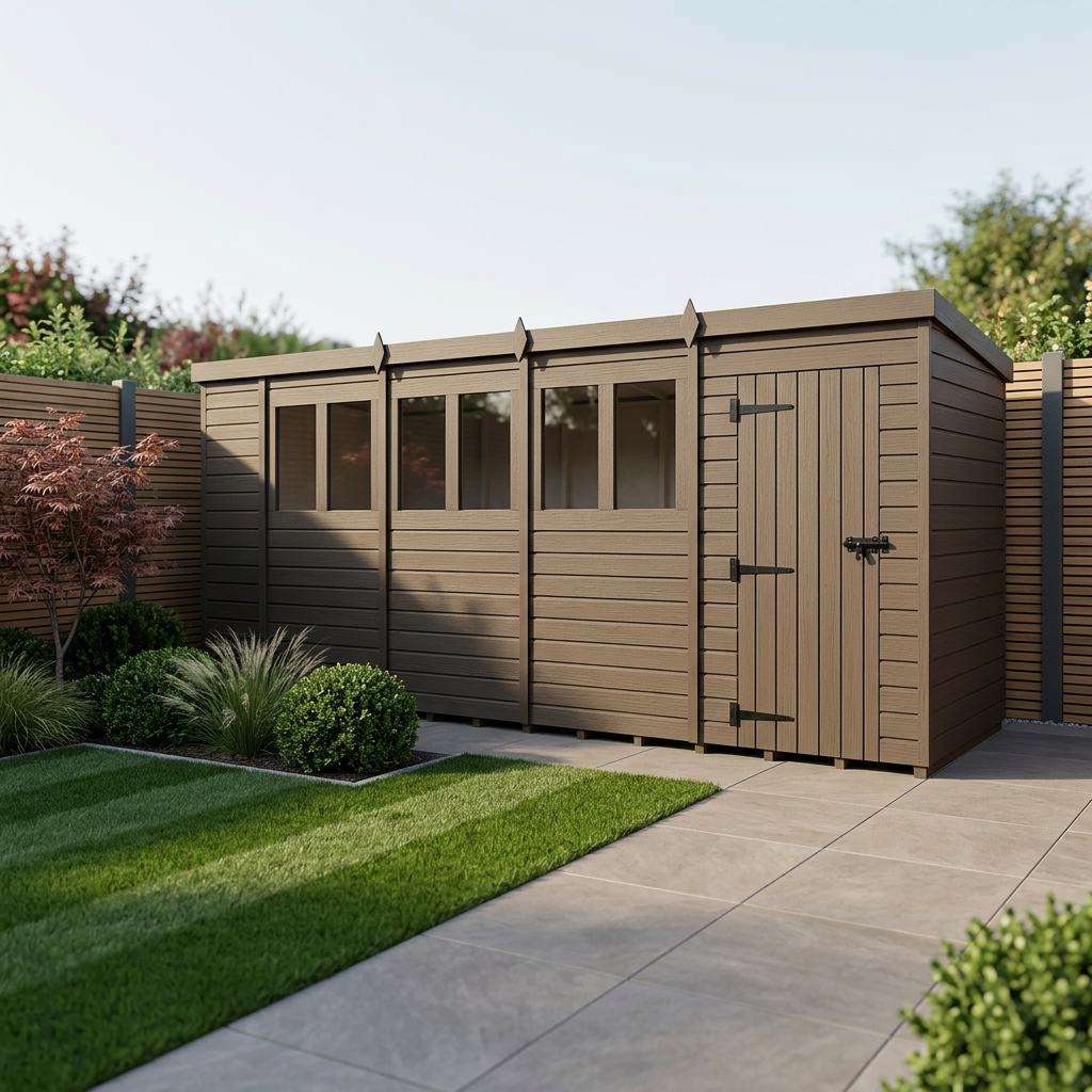 18x4 Pent Composite Shed (Single Door, With Windows)