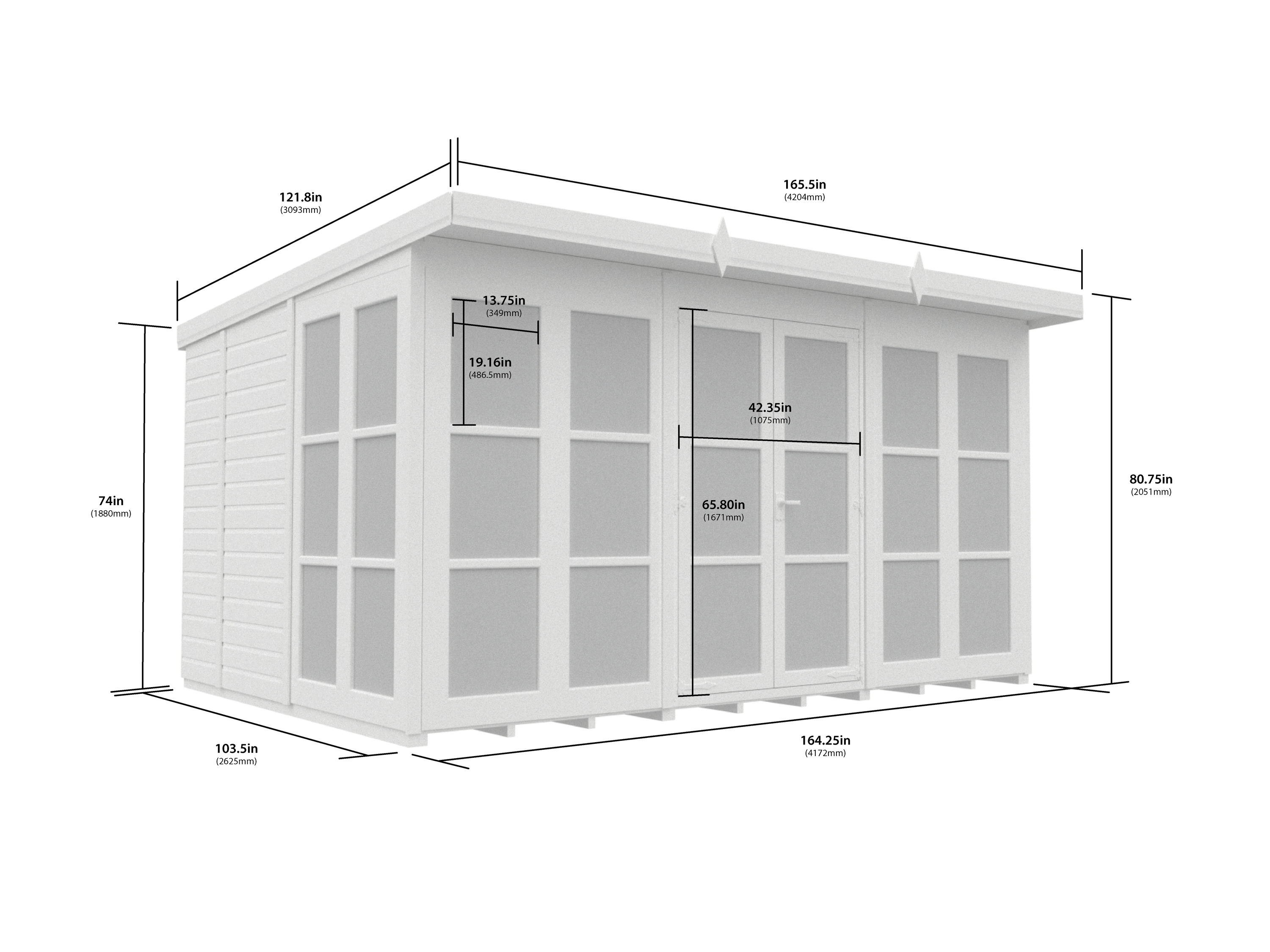 12 x 9 Georgian Window Pent Summer House
