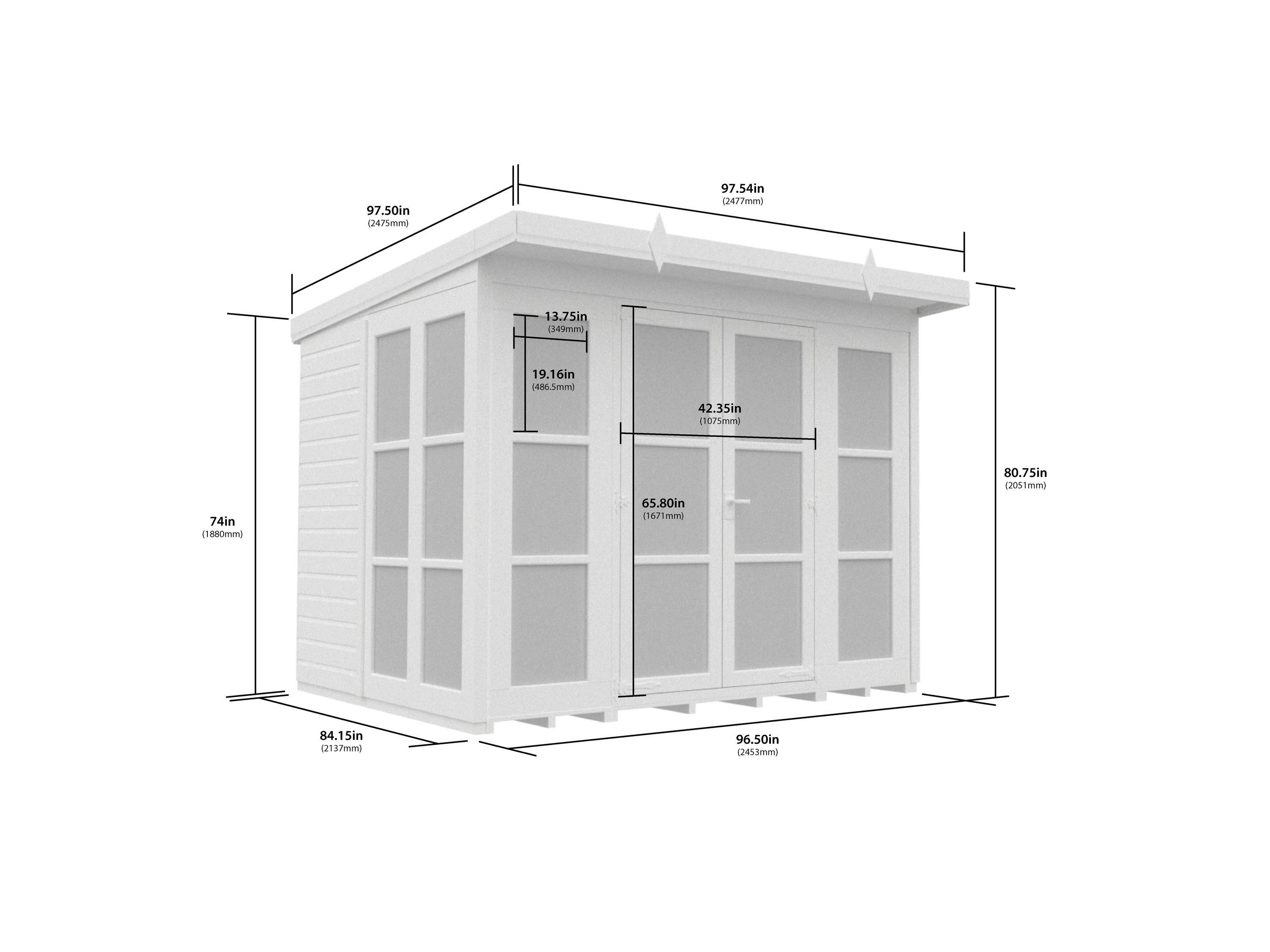 8 x 7 Georgian Window Pent Summer House