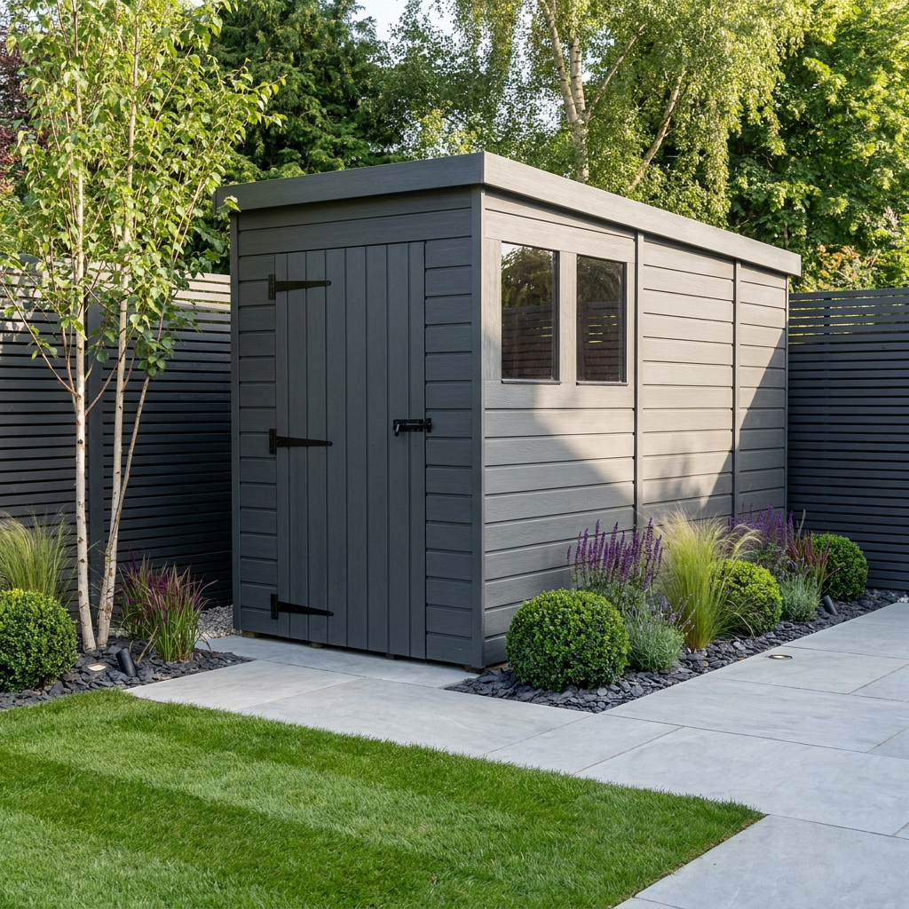 4x9 Pent Composite Shed (Single Door, With Windows)