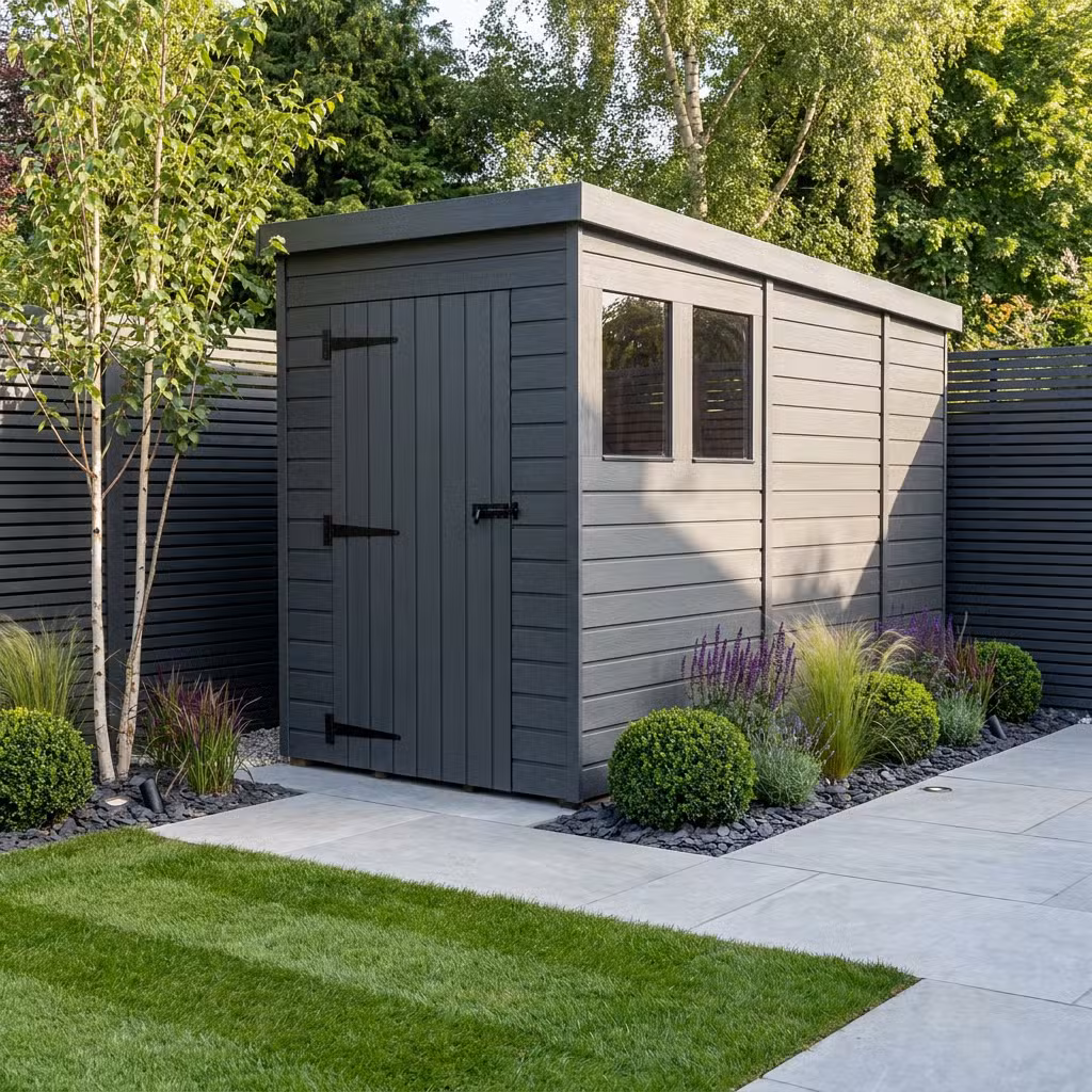 4x9 Pent Composite Shed (Single Door, With Windows)