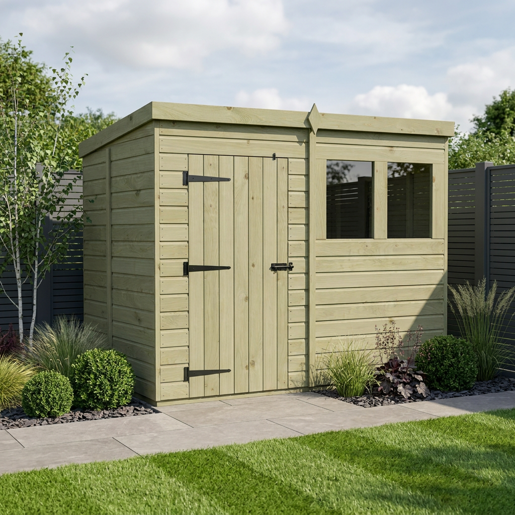 8 x 5 Pent Shed (Single Door, With Windows)