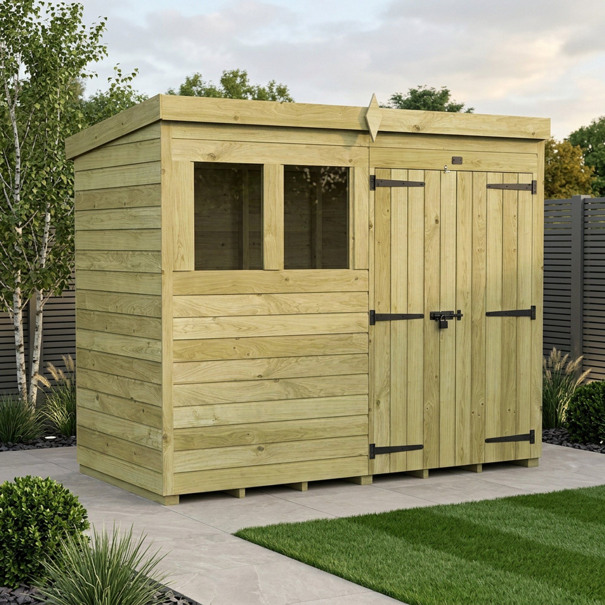 8 x 4 Pent Shed (Double Door, With Windows)