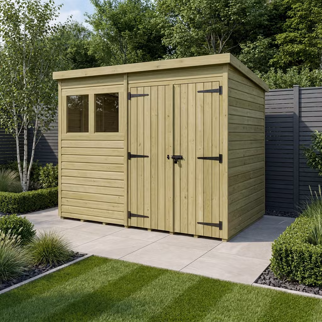 8 x 4 Pent Shed (Double Door, With Windows)