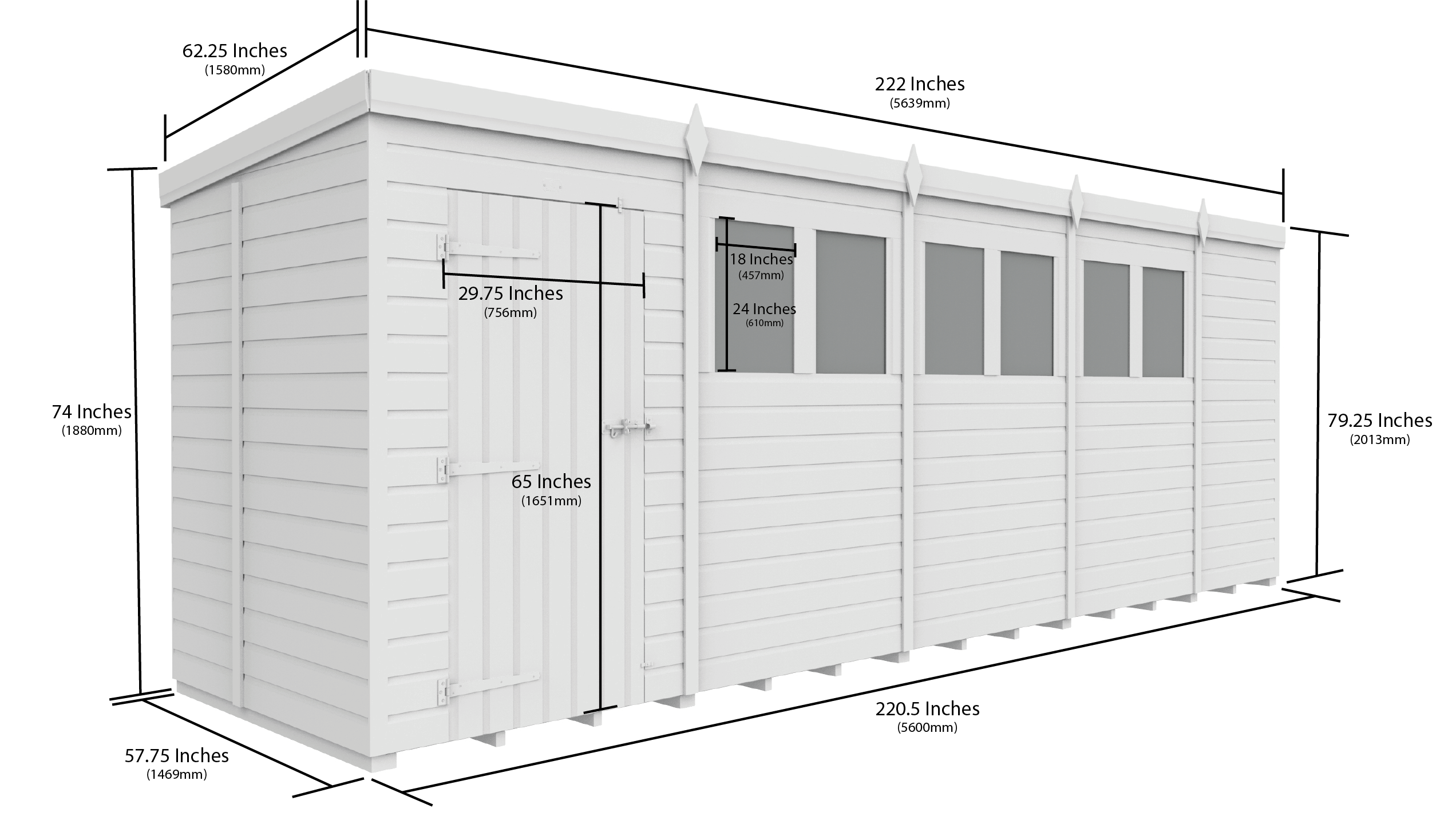 19x5 Pent Composite Shed (Single Door, No Windows)