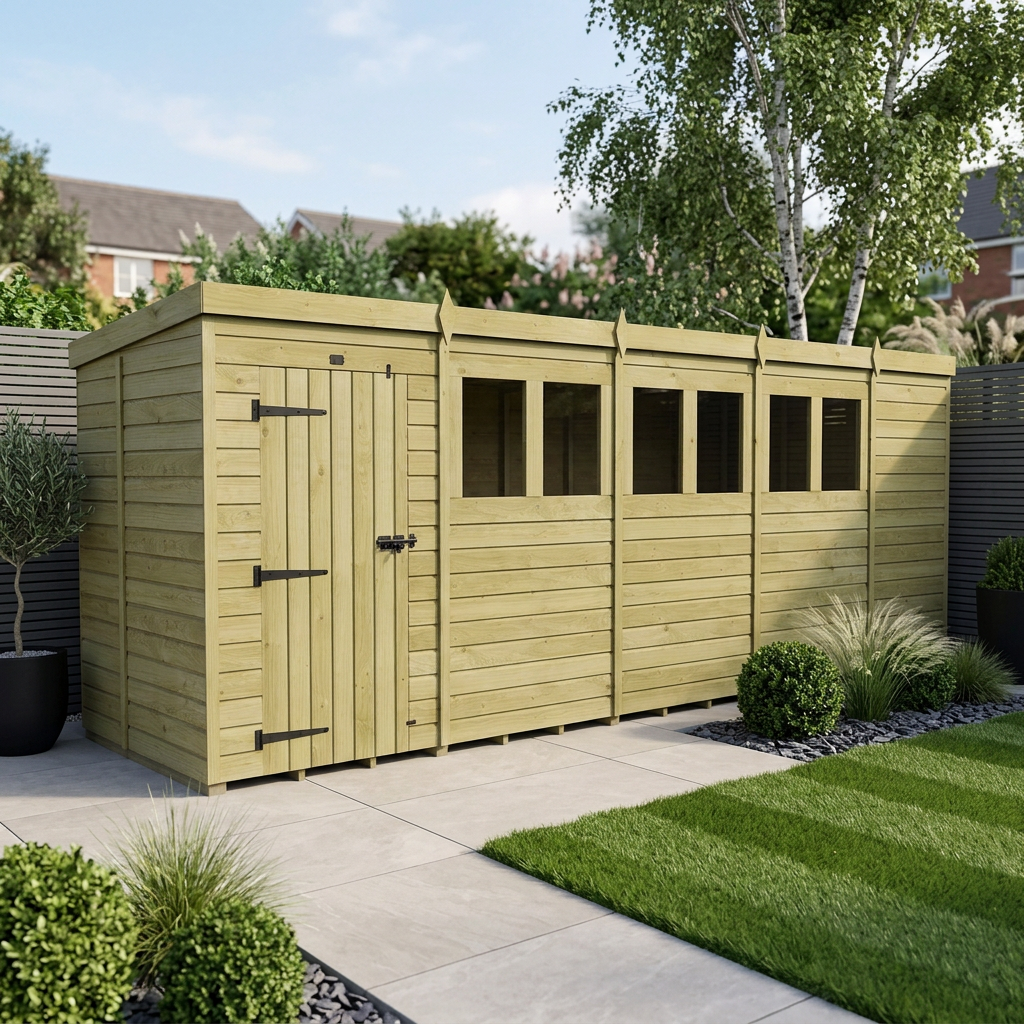 19 x 5 Pent Shed (Single Door, With Windows)