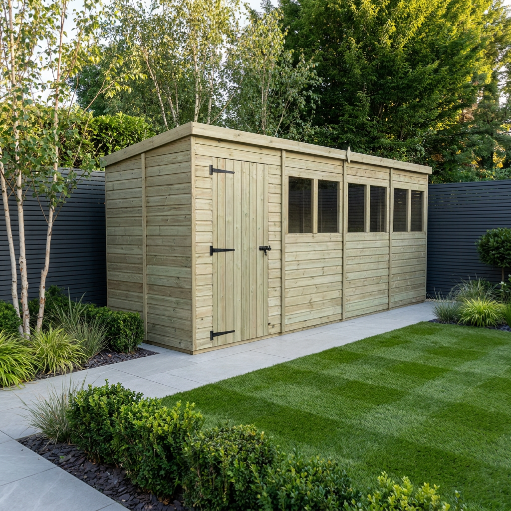 16 x 5 Pent Shed (Single Door, With Windows)
