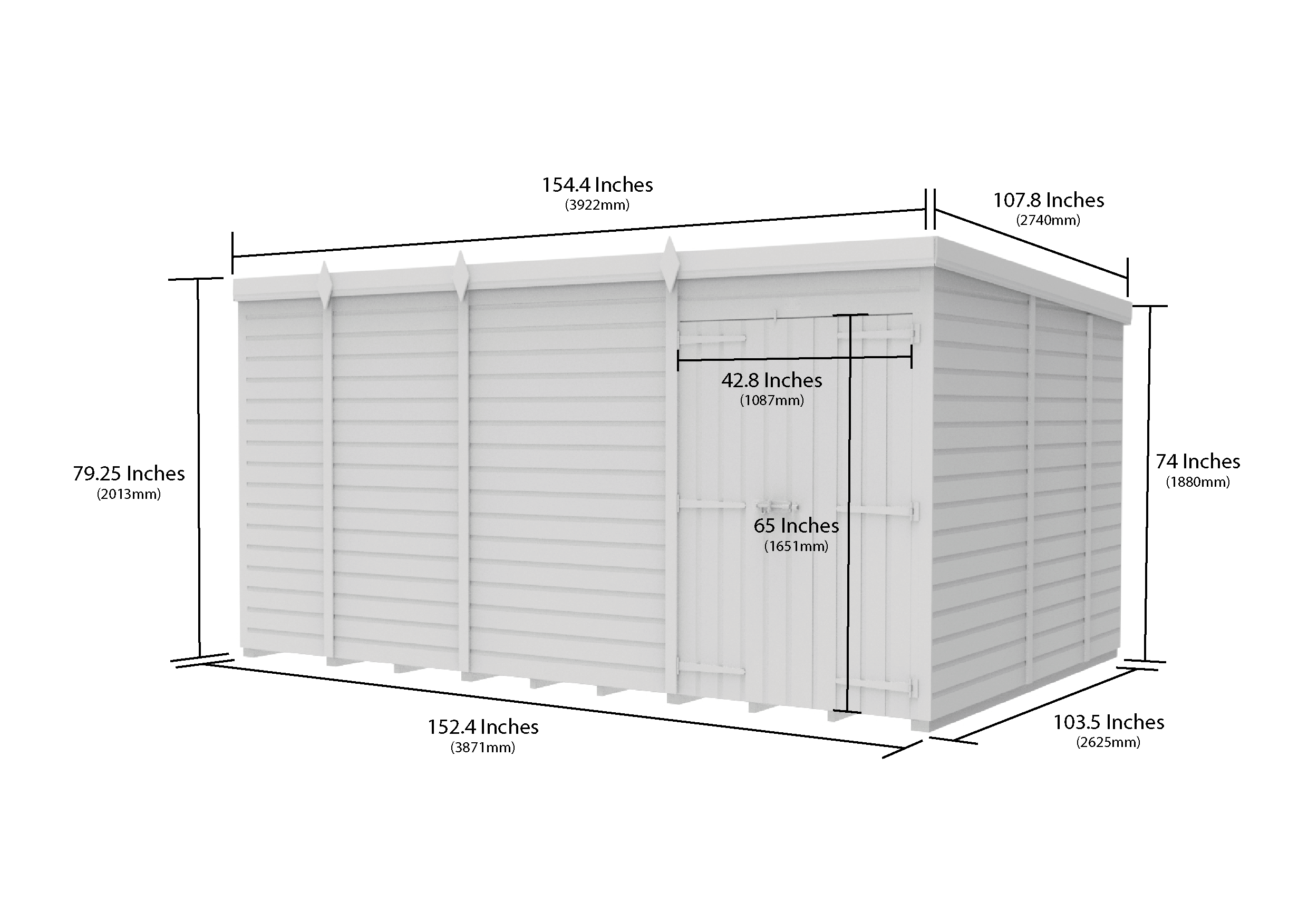 13 x 9 Pent Shed (Double Door, No Windows)