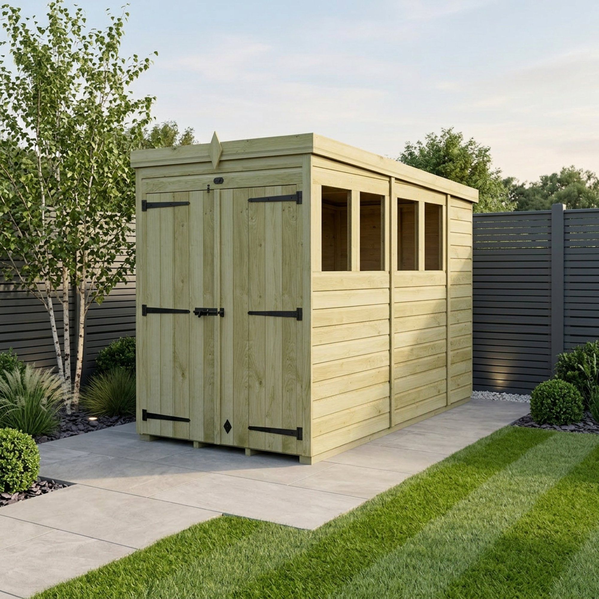 4 x 10 Pent Shed (Double Door, With Windows)