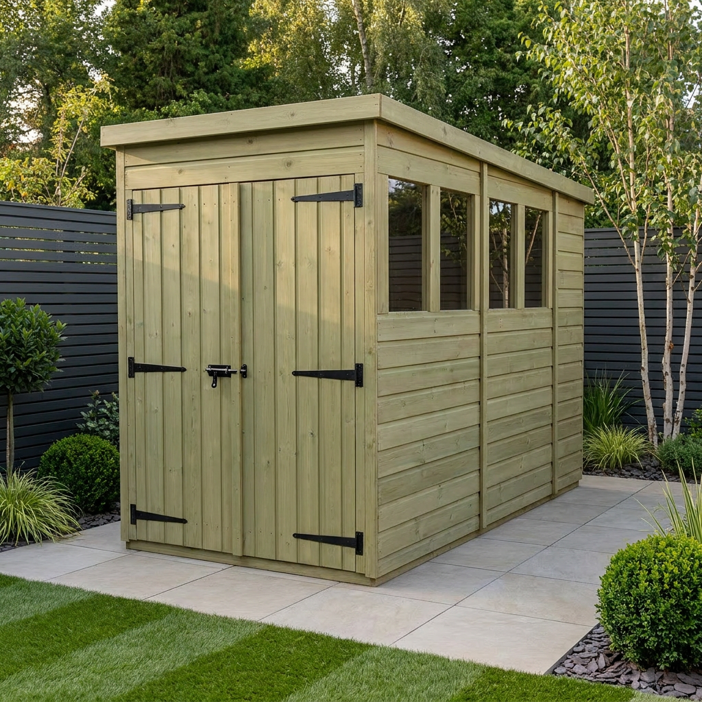 4 x 10 Pent Shed (Double Door, With Windows)