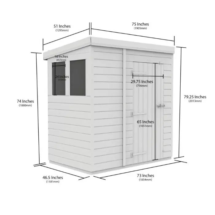 6 x 4 Pent Shed (Single Door, With Windows)