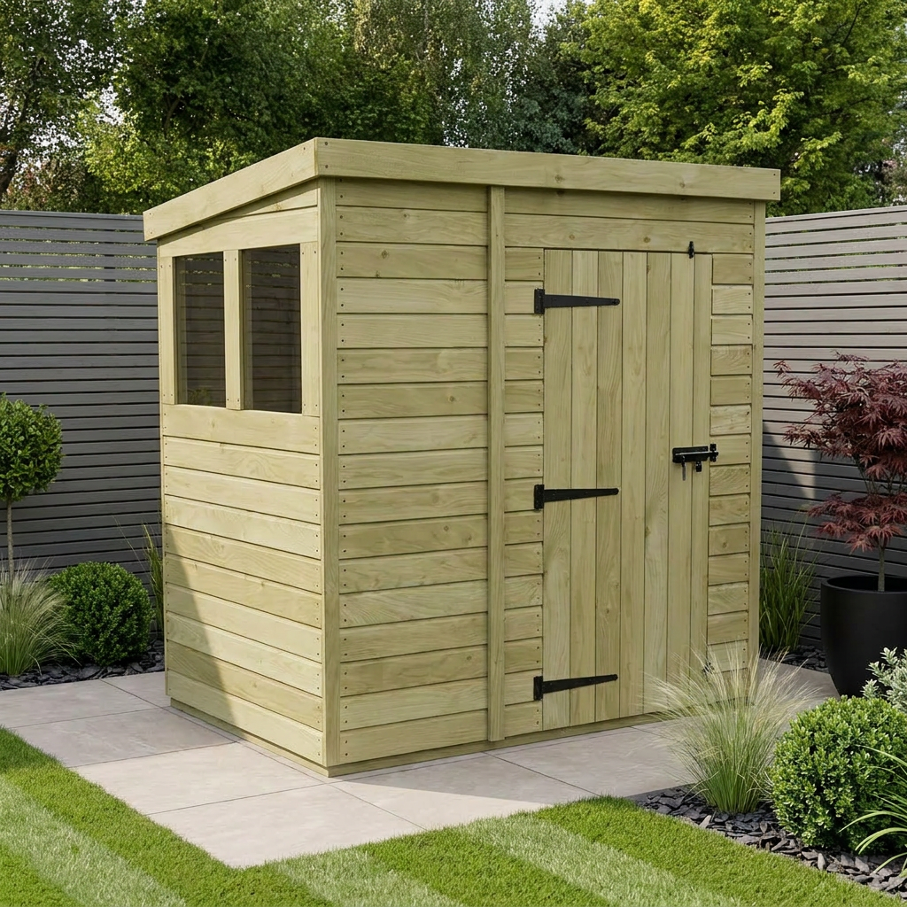 6 x 4 Pent Shed (Single Door, With Windows)