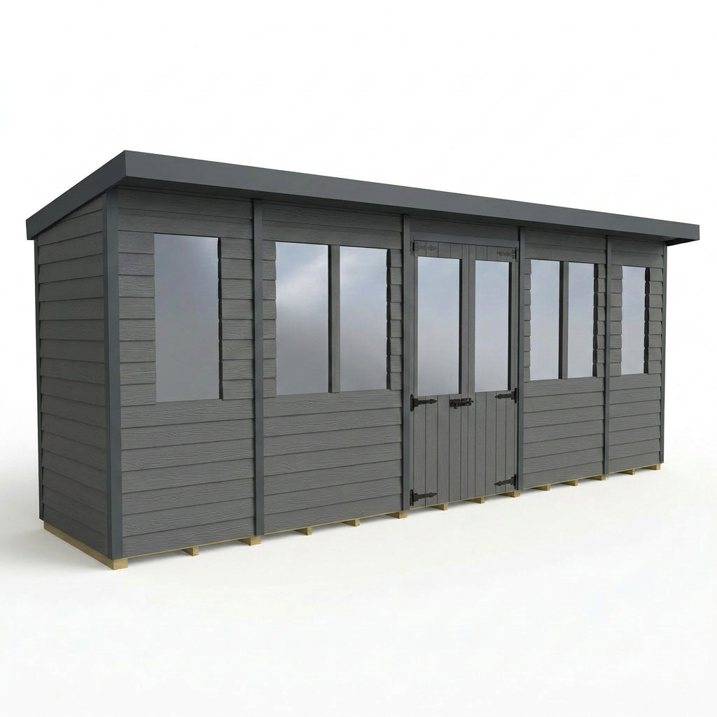18x4 Composite Pent Summer House (Double Doors, With Windows)