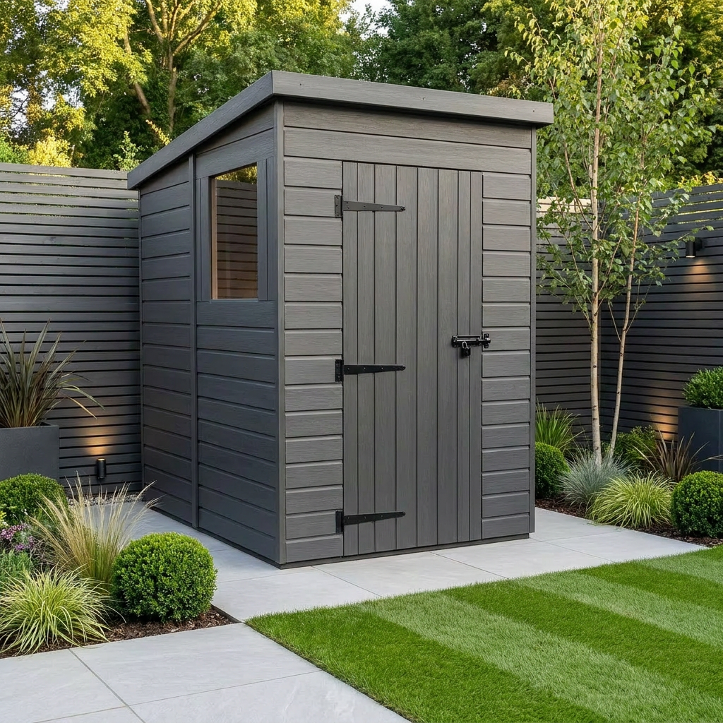 4x5 Pent Composite Shed (Single Door, With Windows)