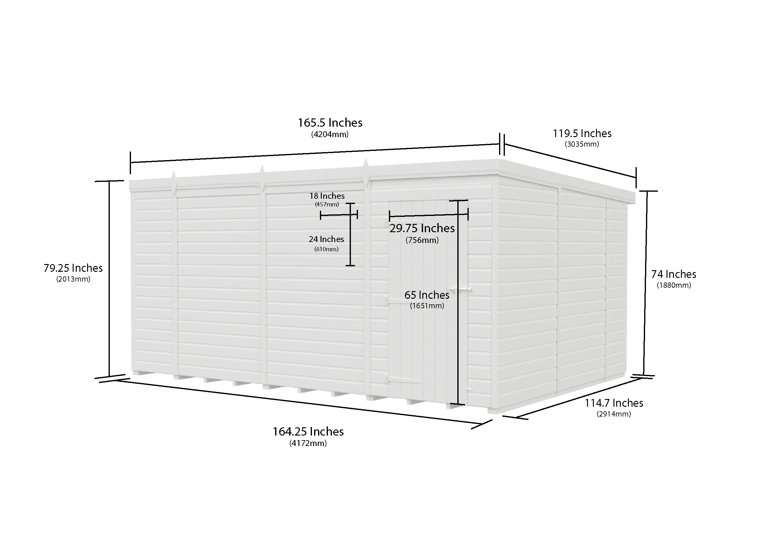 14 x 10 Pent Shed (Single Door, No Windows)