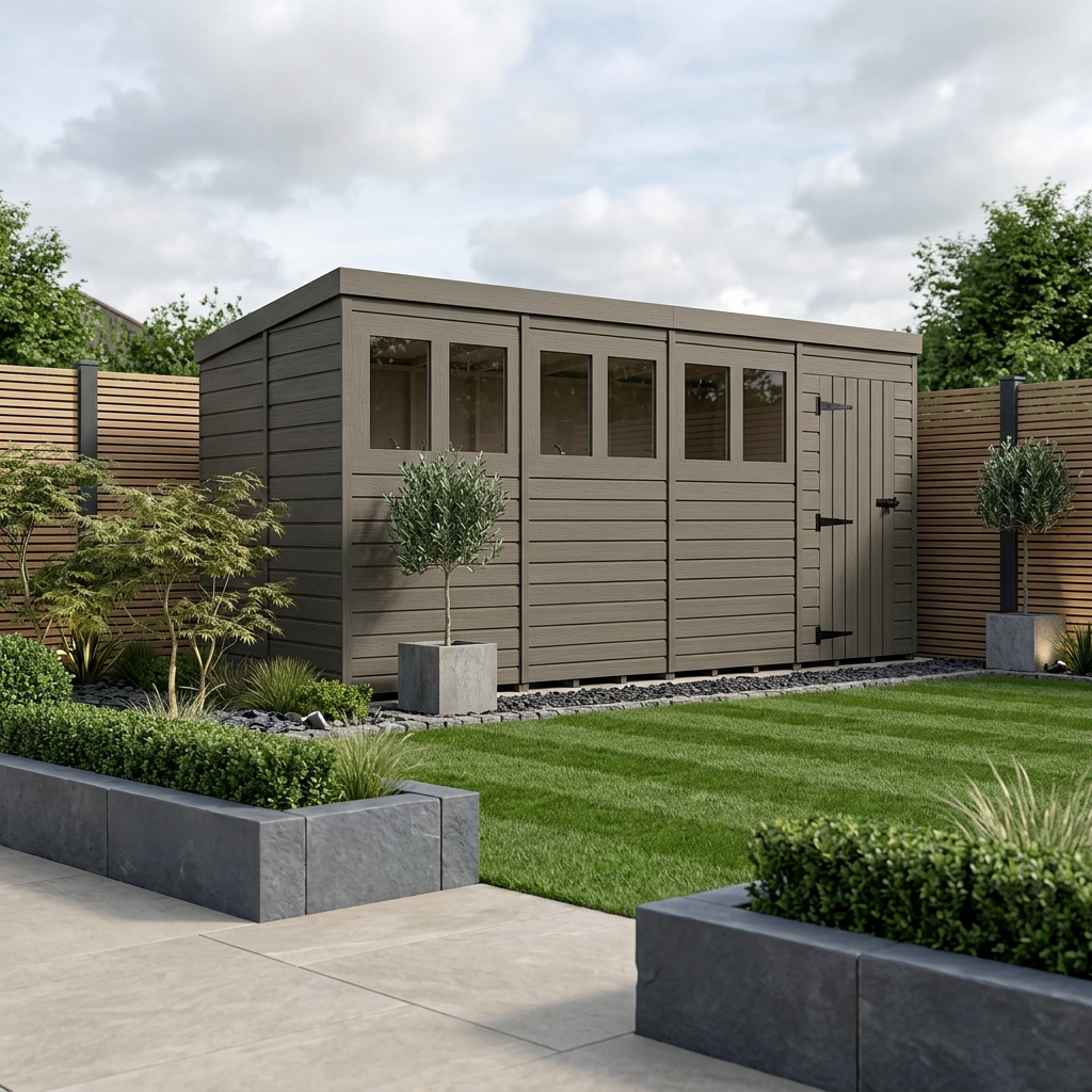 6x9 Pent Composite Shed (Single Door, With Windows)