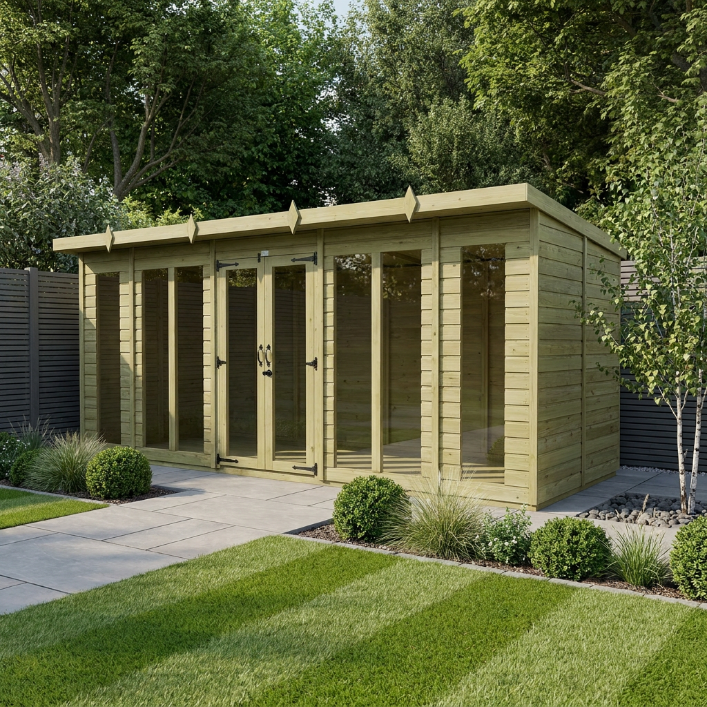 18 x 5 Pent Summer House (Full Height Window)