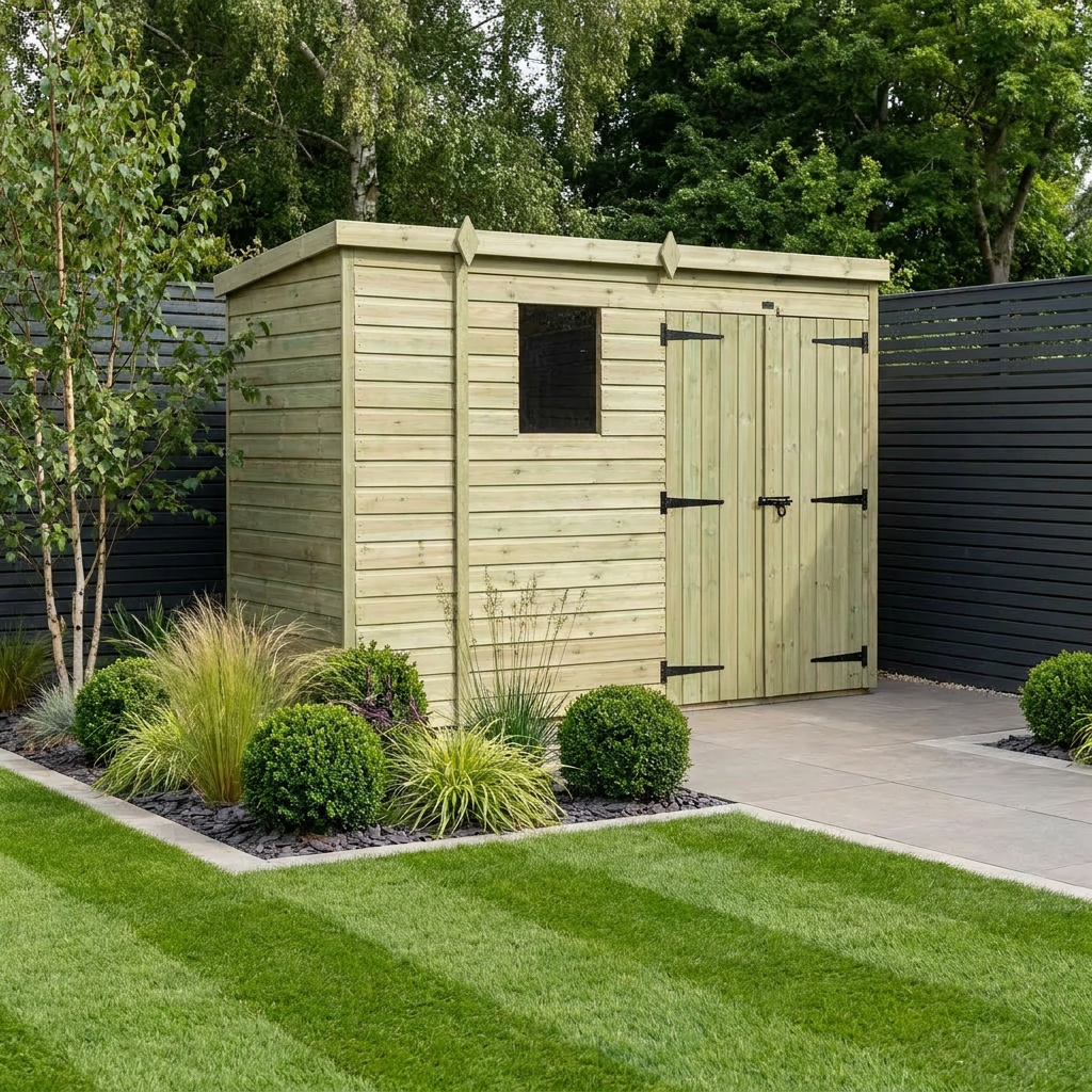 9 x 4 Pent Shed (Double Door, With Windows)