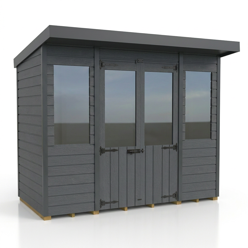 8x4 Composite Pent Summer House (Double Doors, With Windows)
