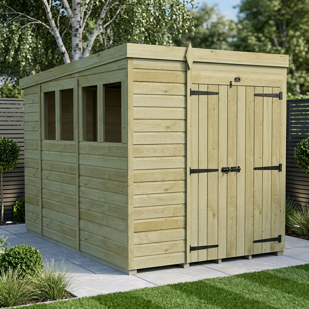 6 x 10 Pent Shed (Double Door, With Windows)