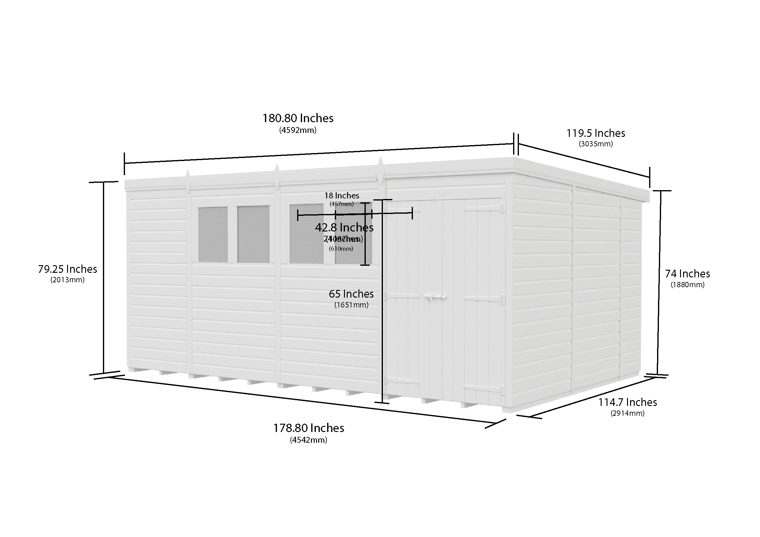15 x 10 Pent Shed (Double Door, No Windows)