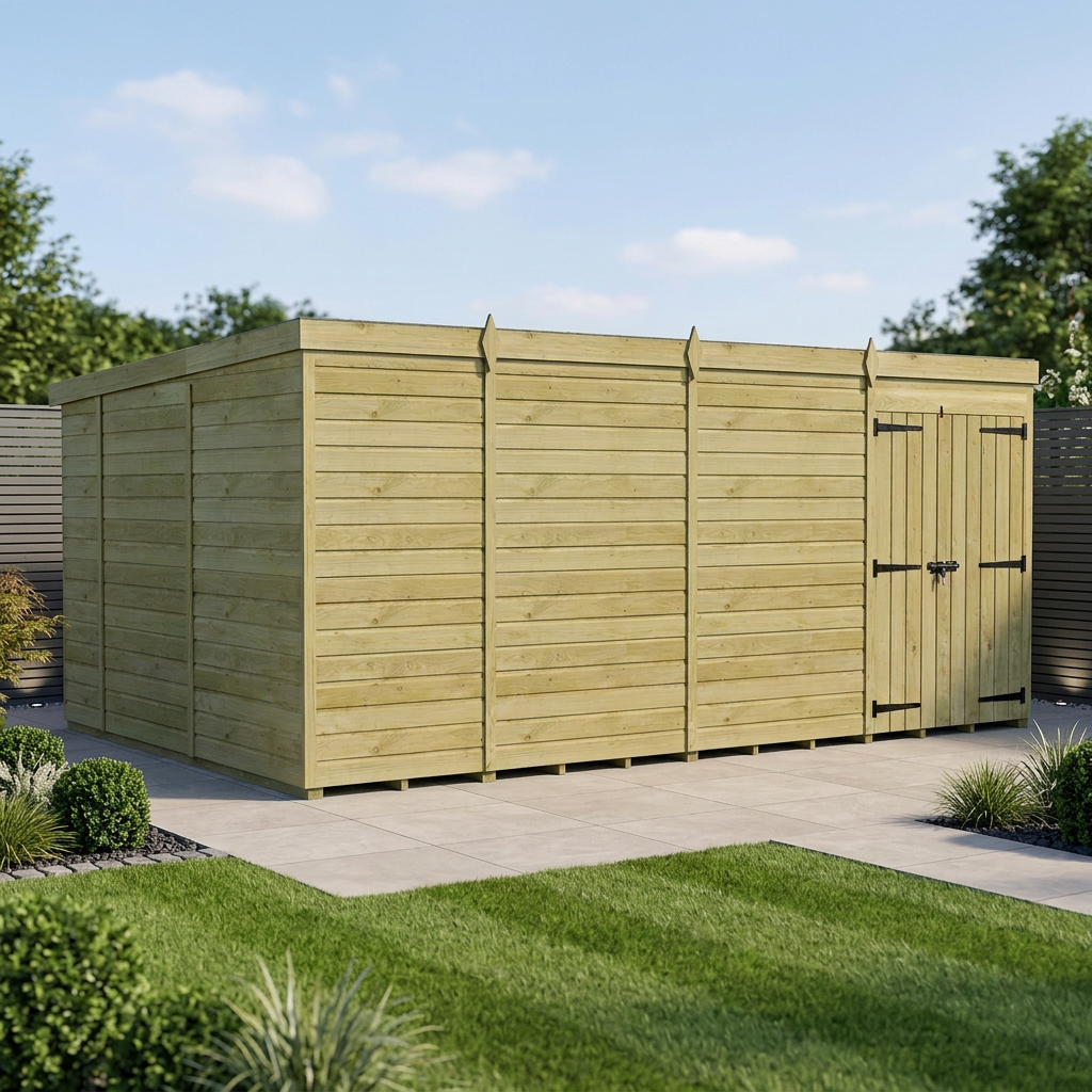 15 x 10 Pent Shed (Double Door, No Windows)