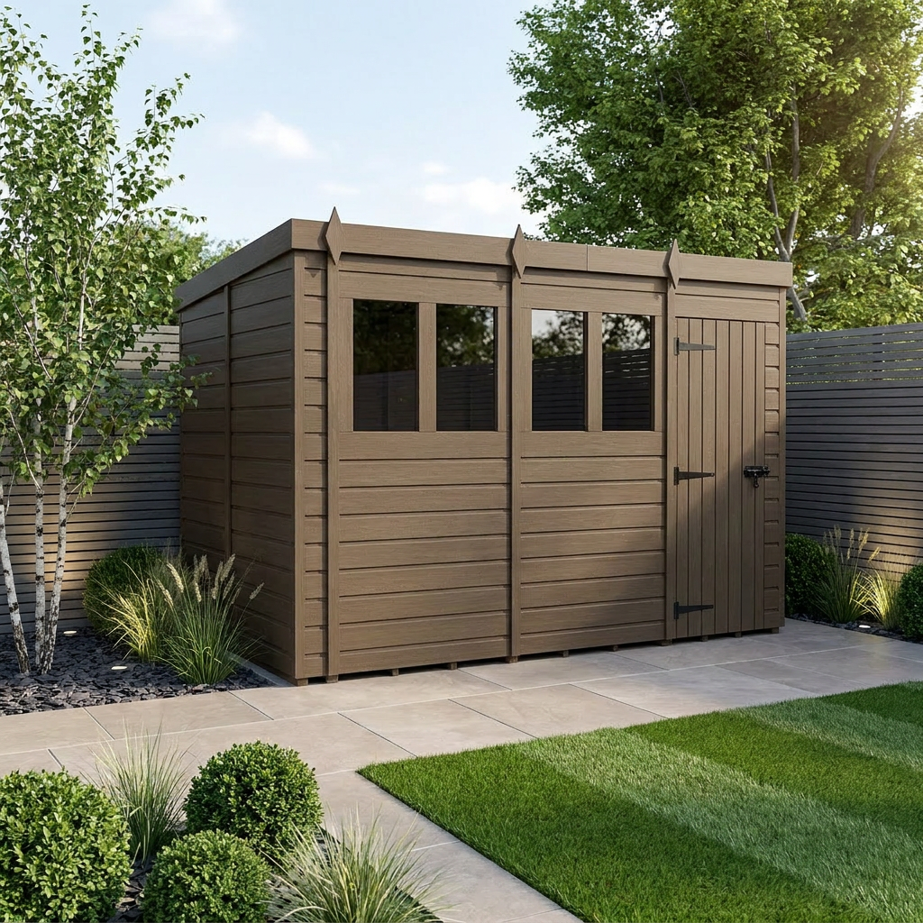 18x8 Pent Composite Shed (Single Door, With Windows)